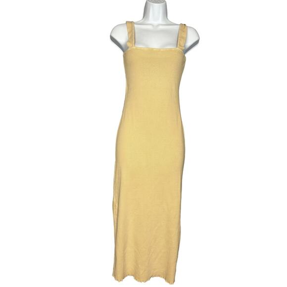 Tularosa Butter Yellow Ribbed Midi Tank Dress SMALL Bodycon Cotton Revolve $168 - Picture 4 of 9